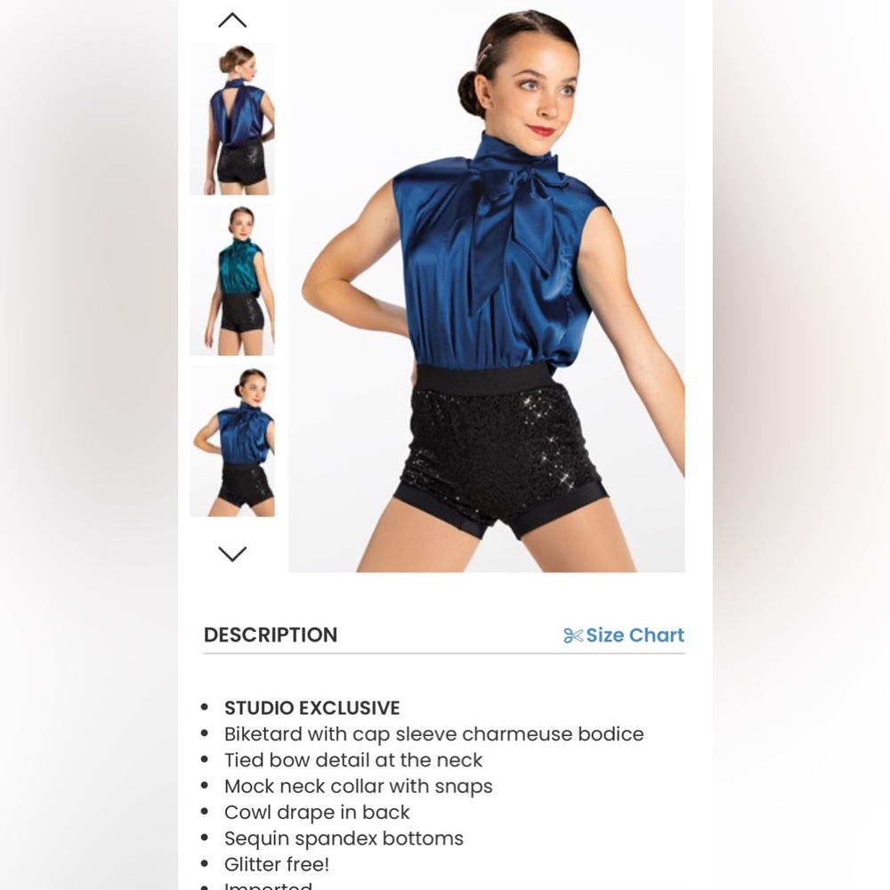 Weissman Blue Satin Bow Mock-Neck Biketard